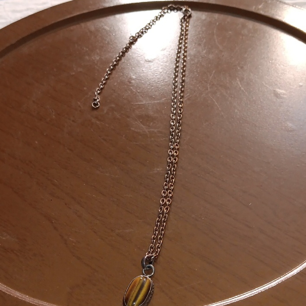 Elegant Gold and Brown Tigers Eye Pendant Necklace